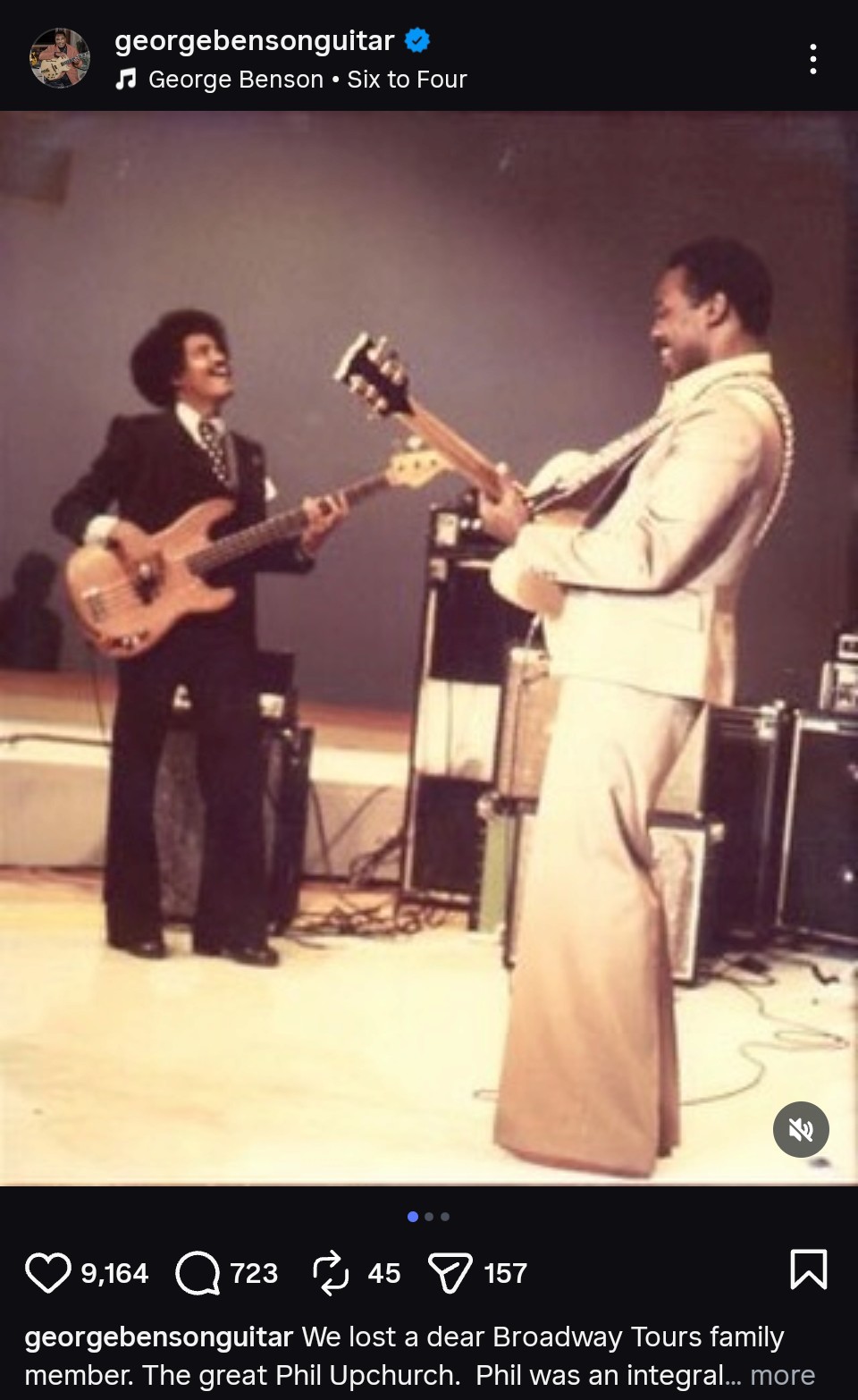 Screenshot of George Benson Instagram tribute post to Phil Upchurch